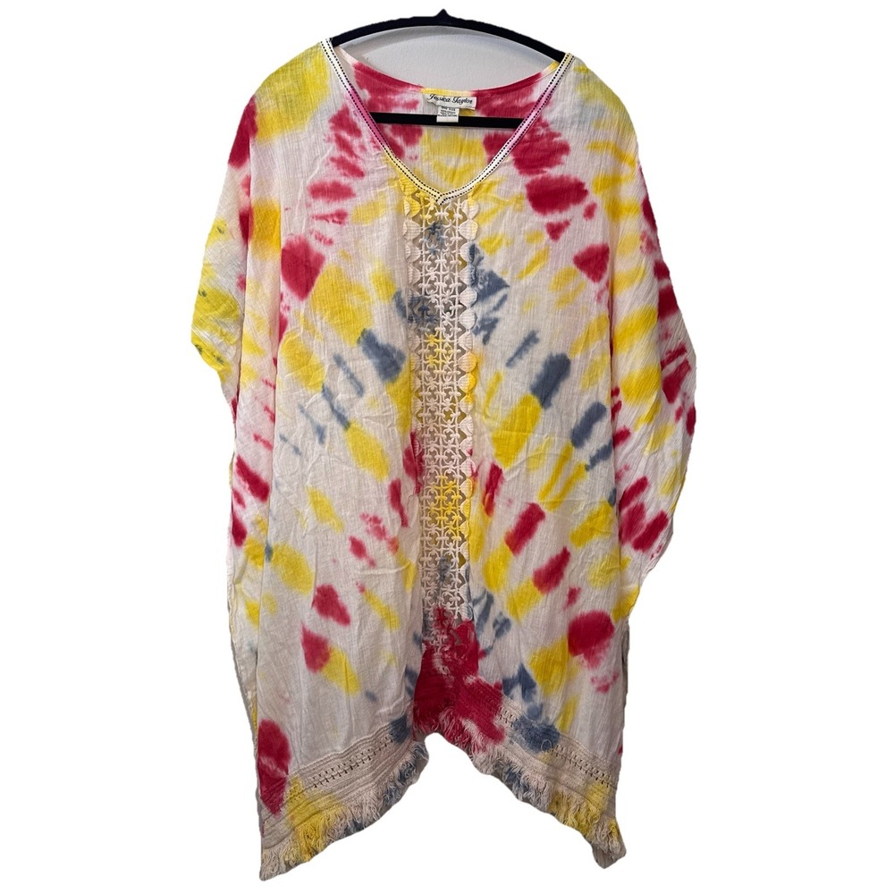 Jessica Taylor tie dye Poncho Swim Cover dress pink white blue 90s y2k One Size